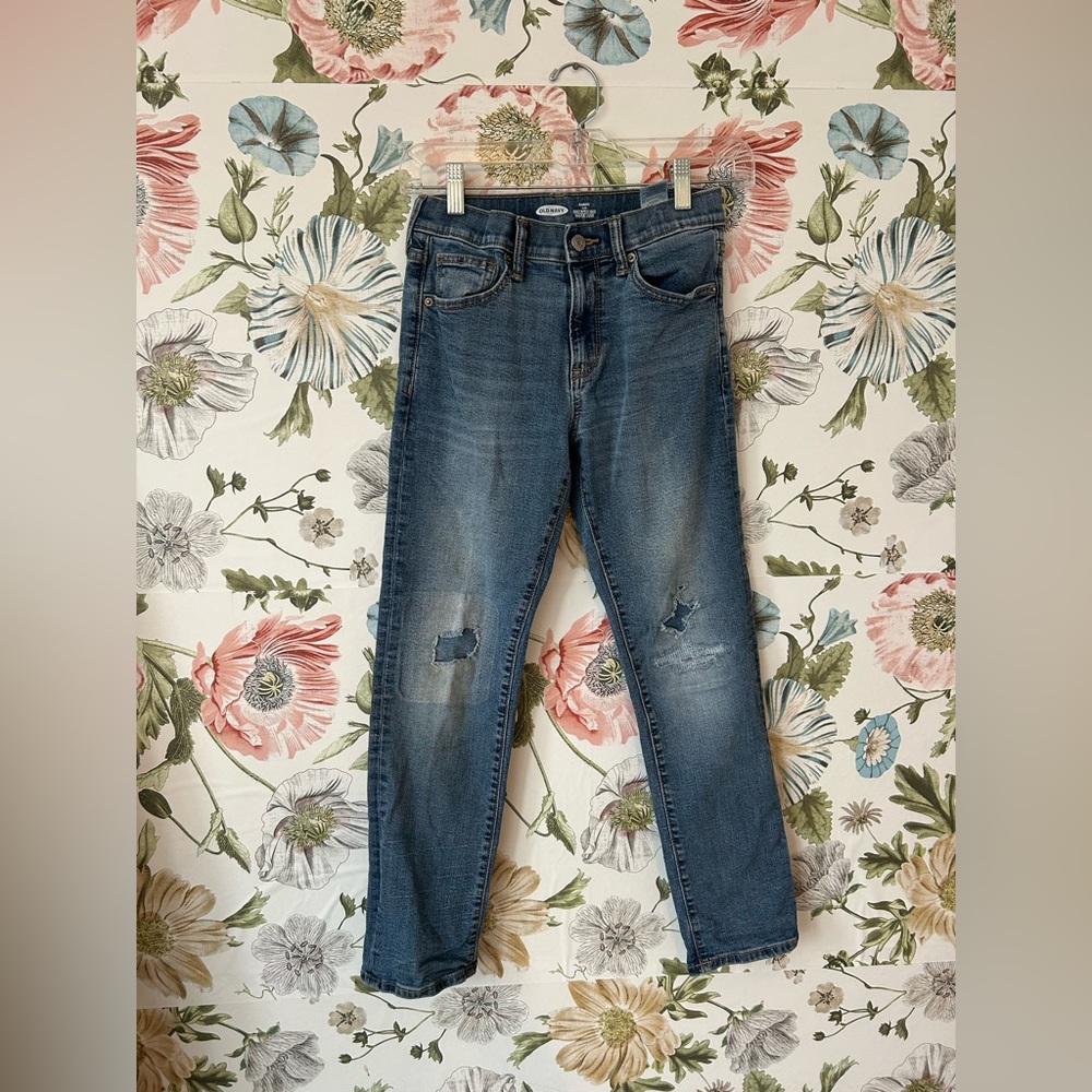 Old Navy Boys Built-In Flex Jeans – Size 12, Light Blue Wash, Stretch Denim